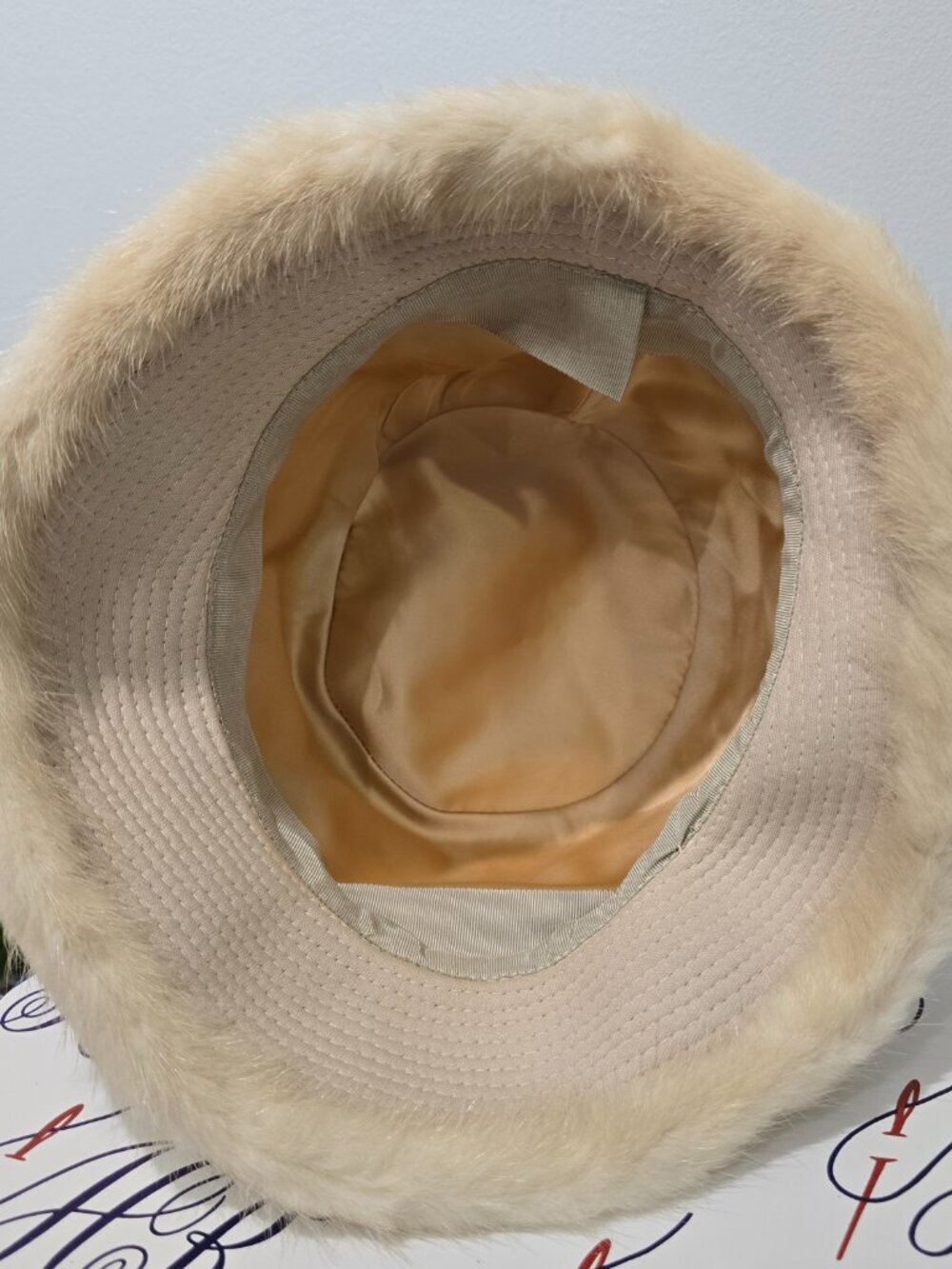 Vintage Maybe Real Fur (Mink?) Bucket Hat & Box - Cream Beige, Mid Century​ - Picture 8 of 12
